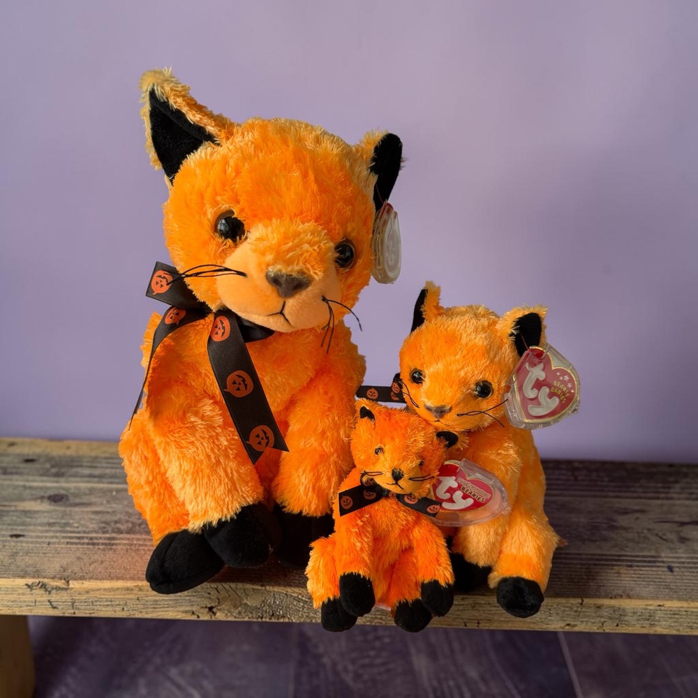 Scared-e Cat Family Halloweenie, Beanie Babies, Buddy - Halloween Set of 3 MWMT